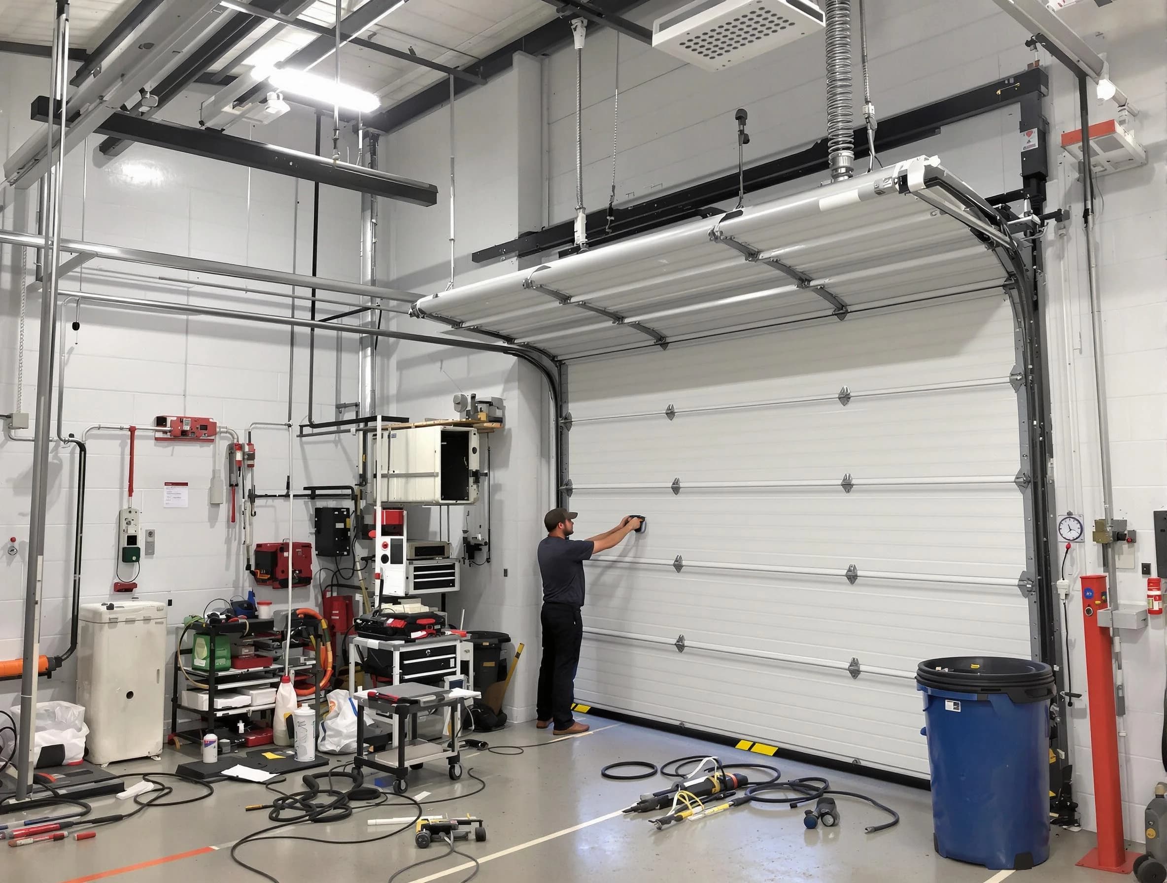 Santaquin Garage Door Repair certified technician performing commercial door repair at a Santaquin business facility