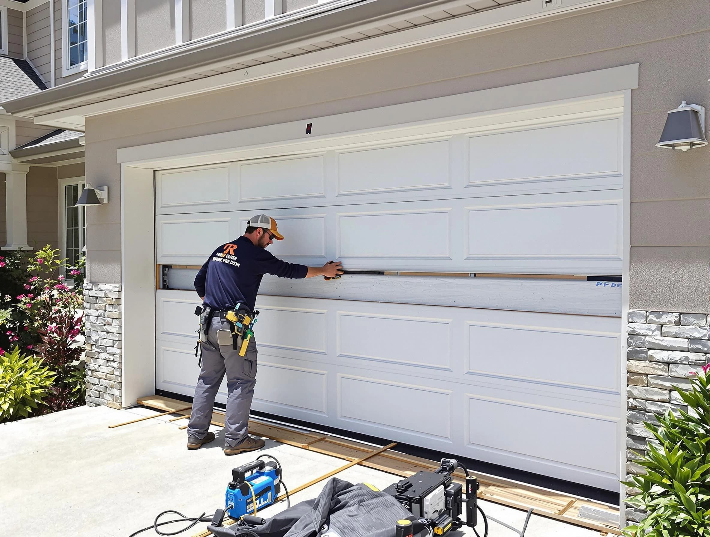 Santaquin Garage Door Repair team performing complete garage door replacement at Santaquin residence