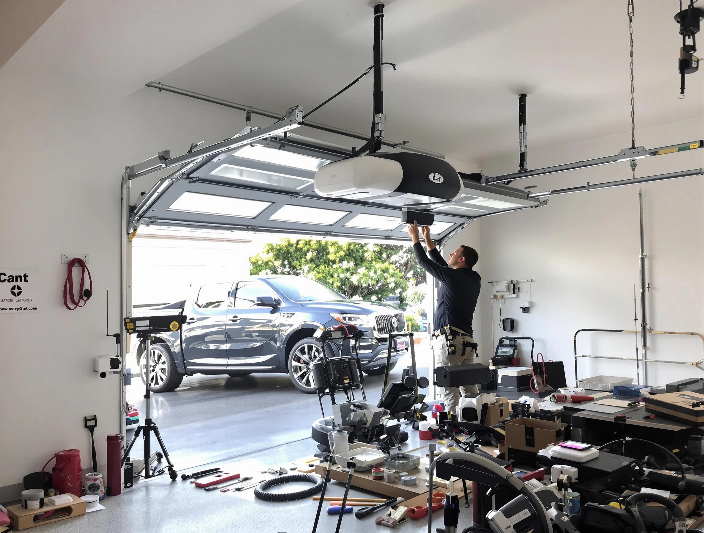 Santaquin Garage Door Repair specialist installing smart garage door opener system in Santaquin home