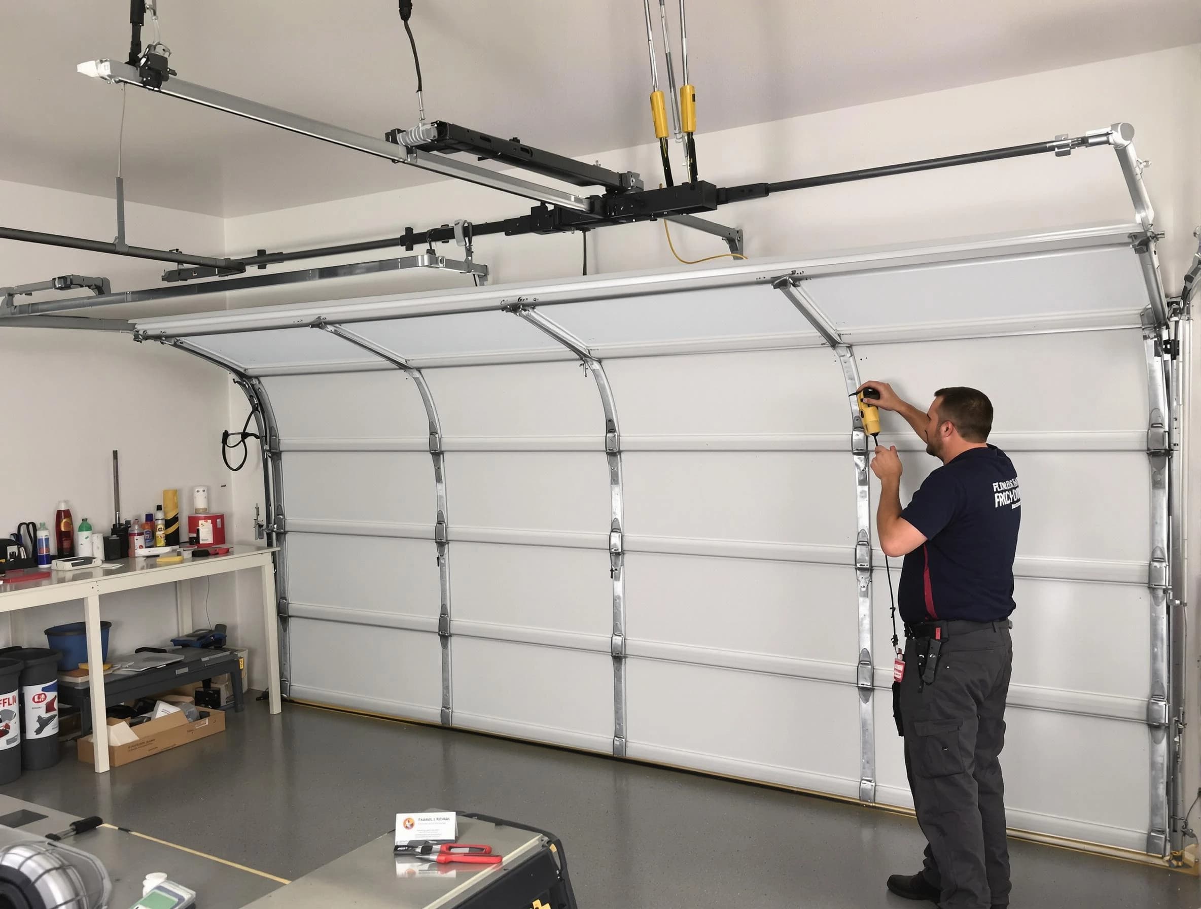 Santaquin Garage Door Repair certified technician performing overhead door system repair in Santaquin