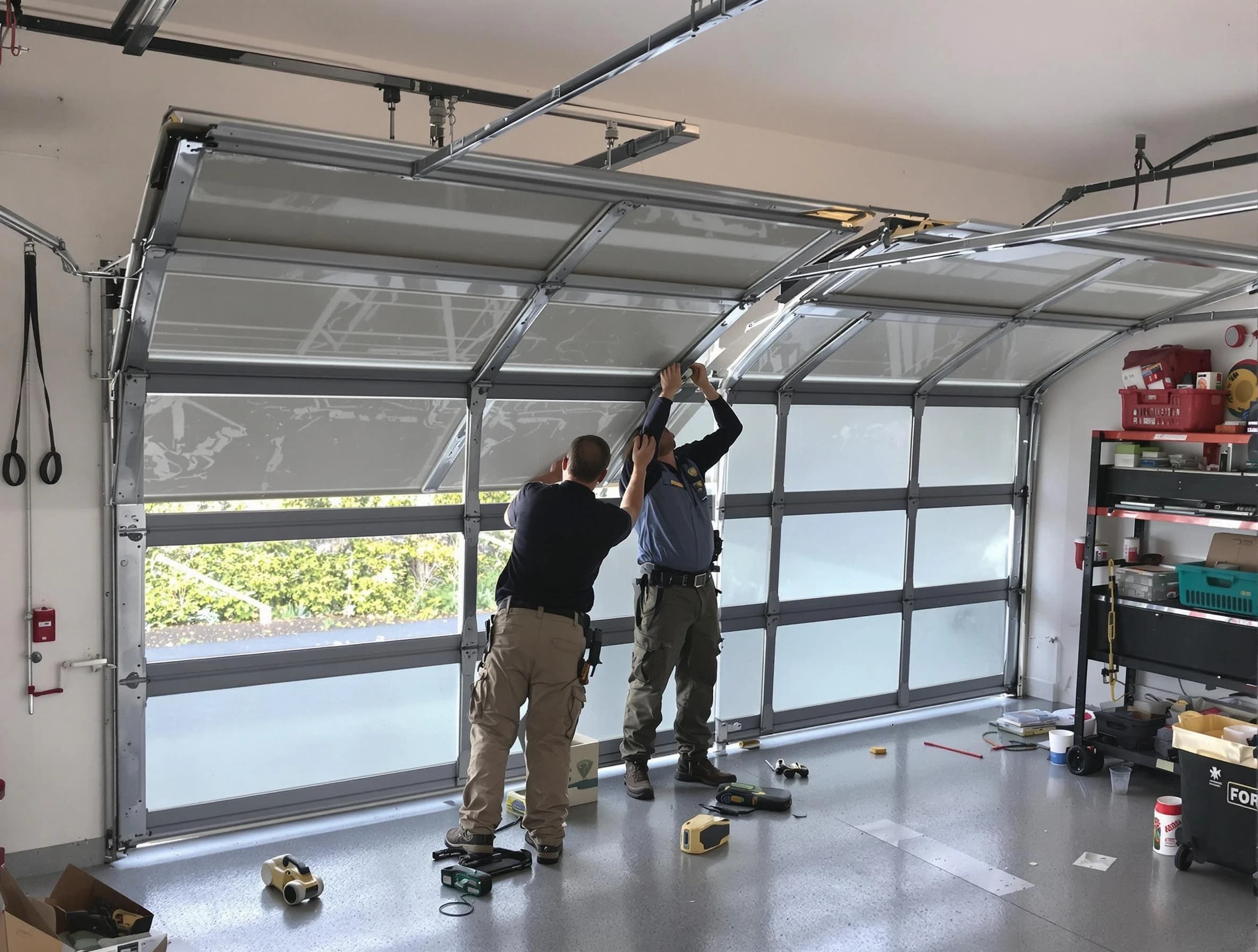 Santaquin Garage Door Repair expert performing precise panel replacement on Santaquin garage door