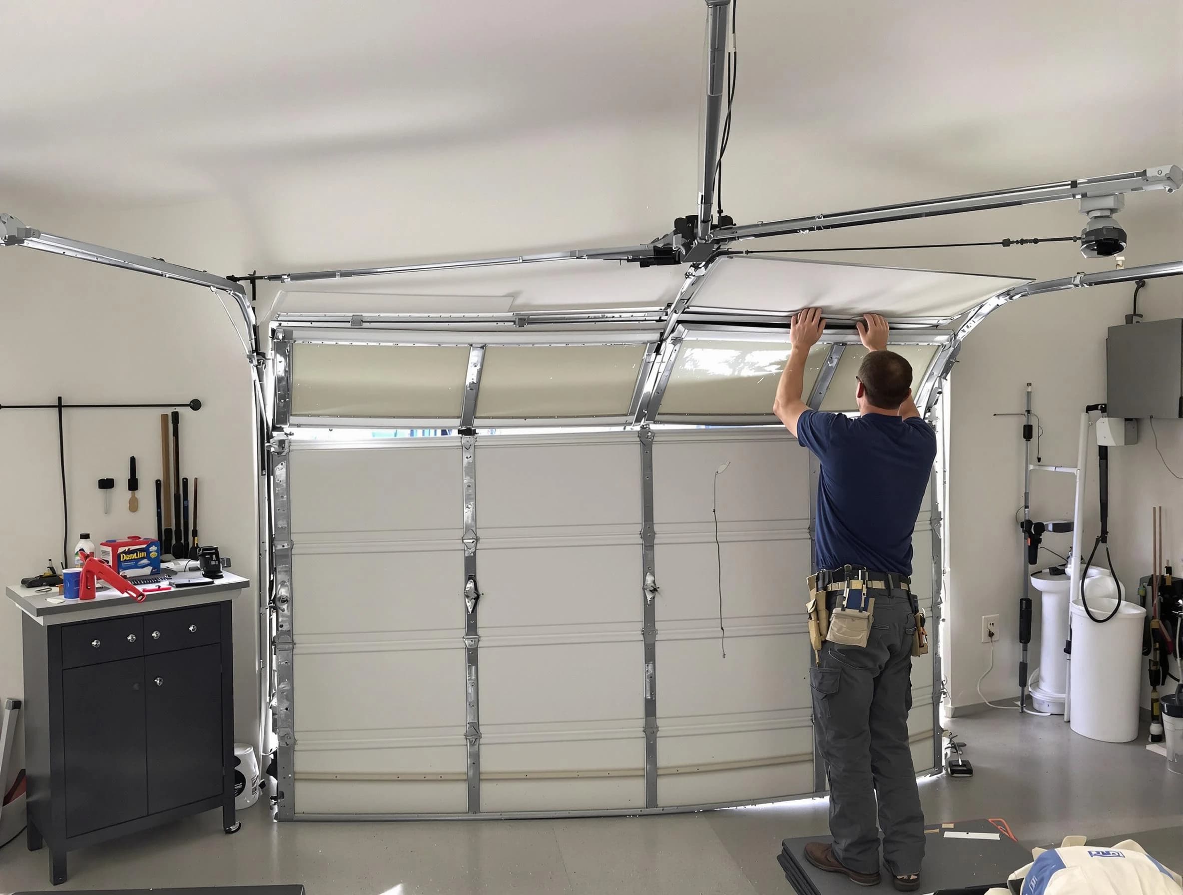 Santaquin Garage Door Repair specialist performing precise section replacement on Santaquin garage door