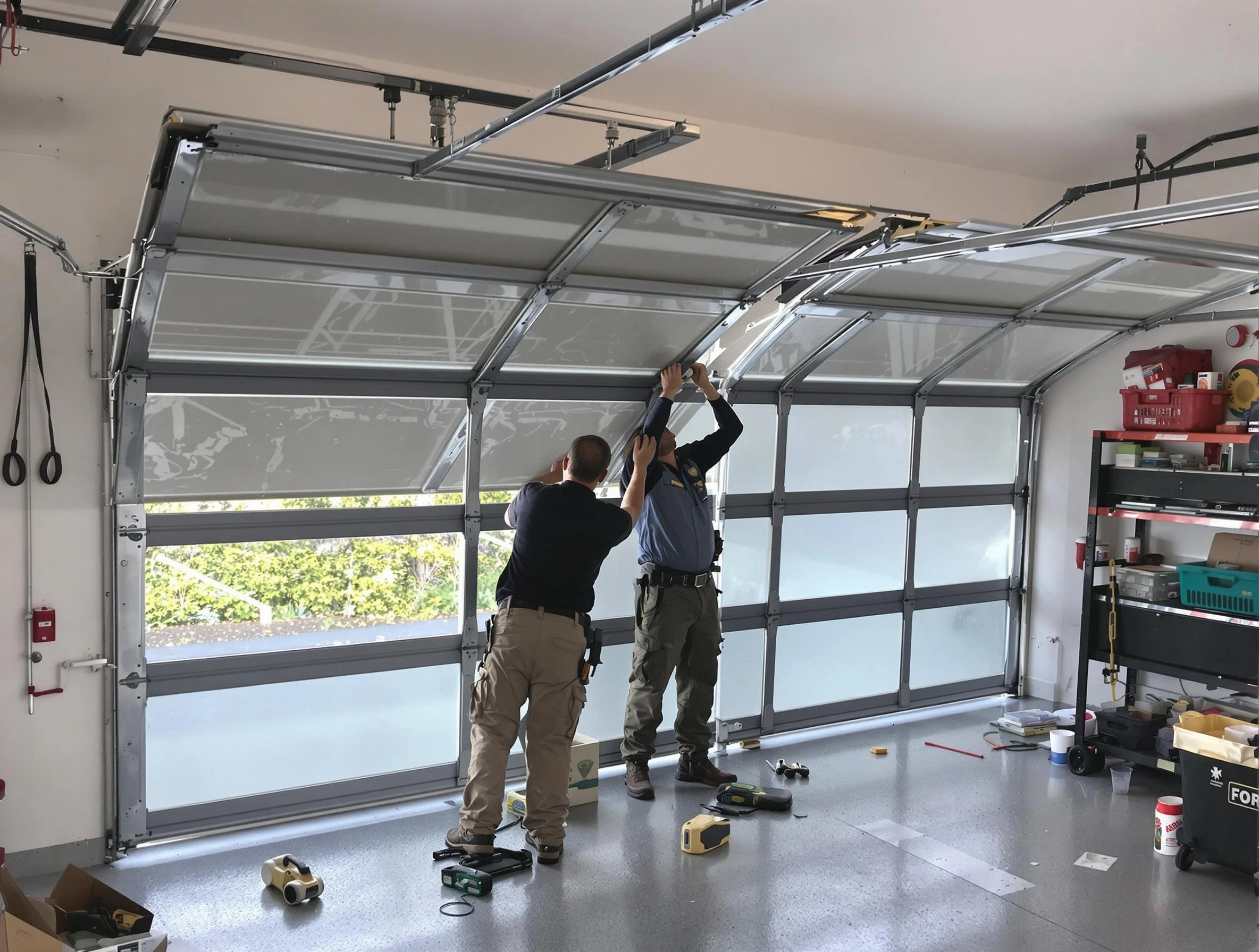 Santaquin Garage Door Repair expert performing precise panel replacement on Santaquin garage door