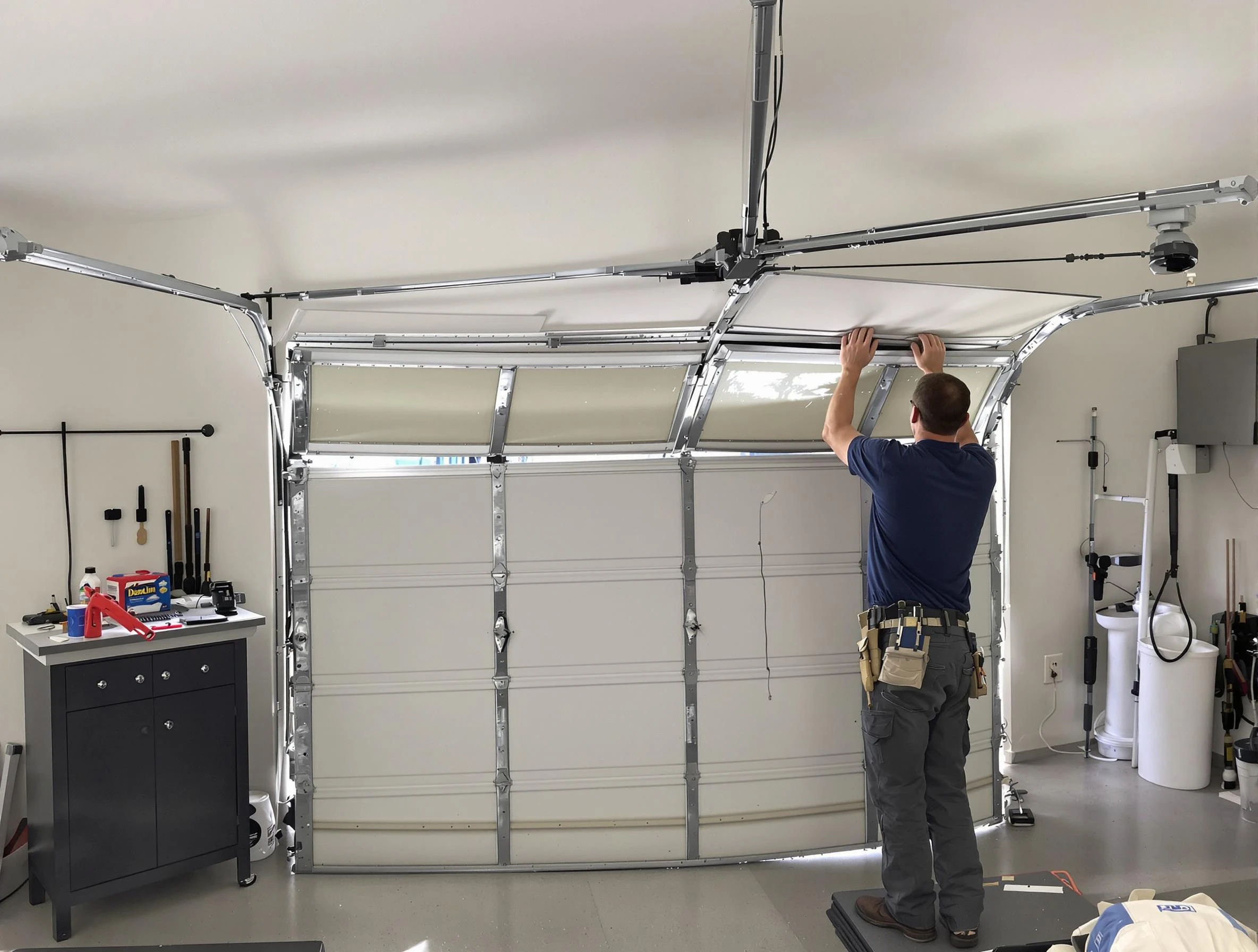 Santaquin Garage Door Repair specialist performing precise section replacement on Santaquin garage door