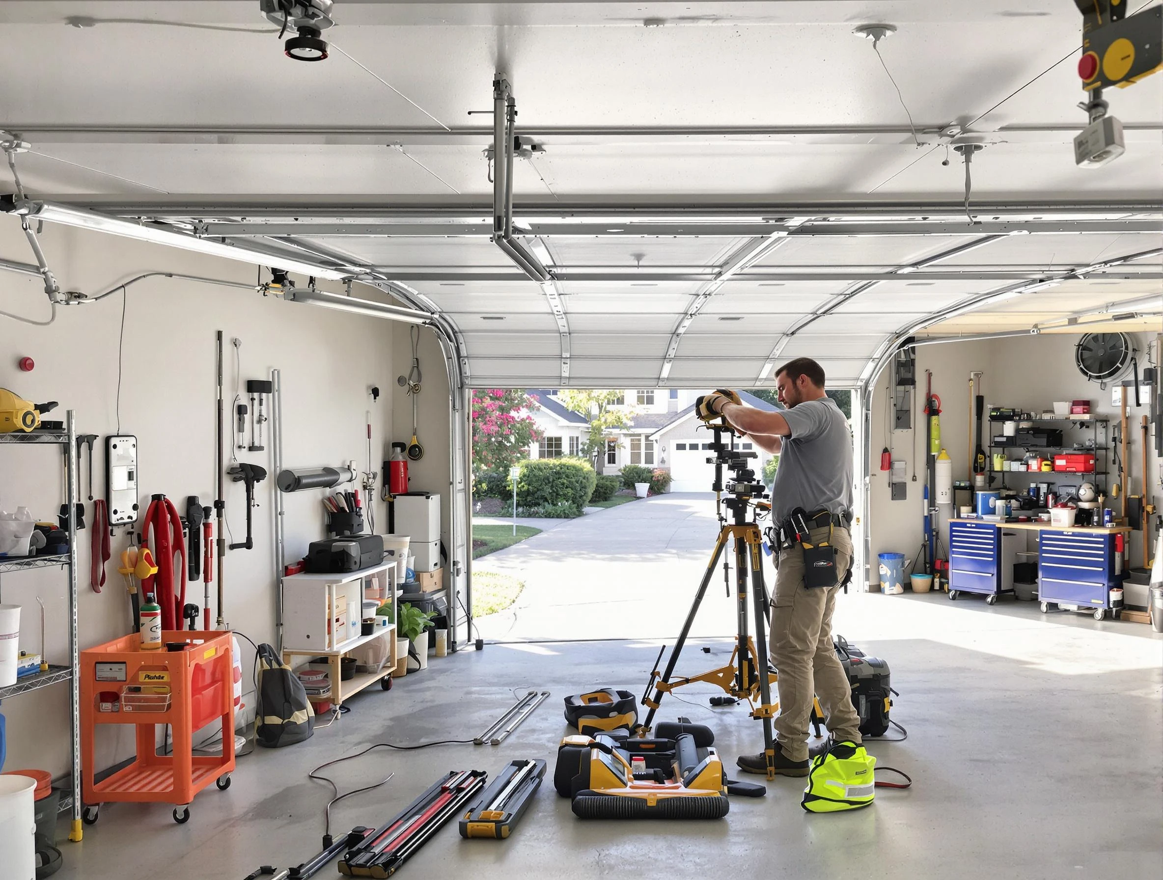 Santaquin Garage Door Repair specialist performing laser-guided track alignment in Santaquin